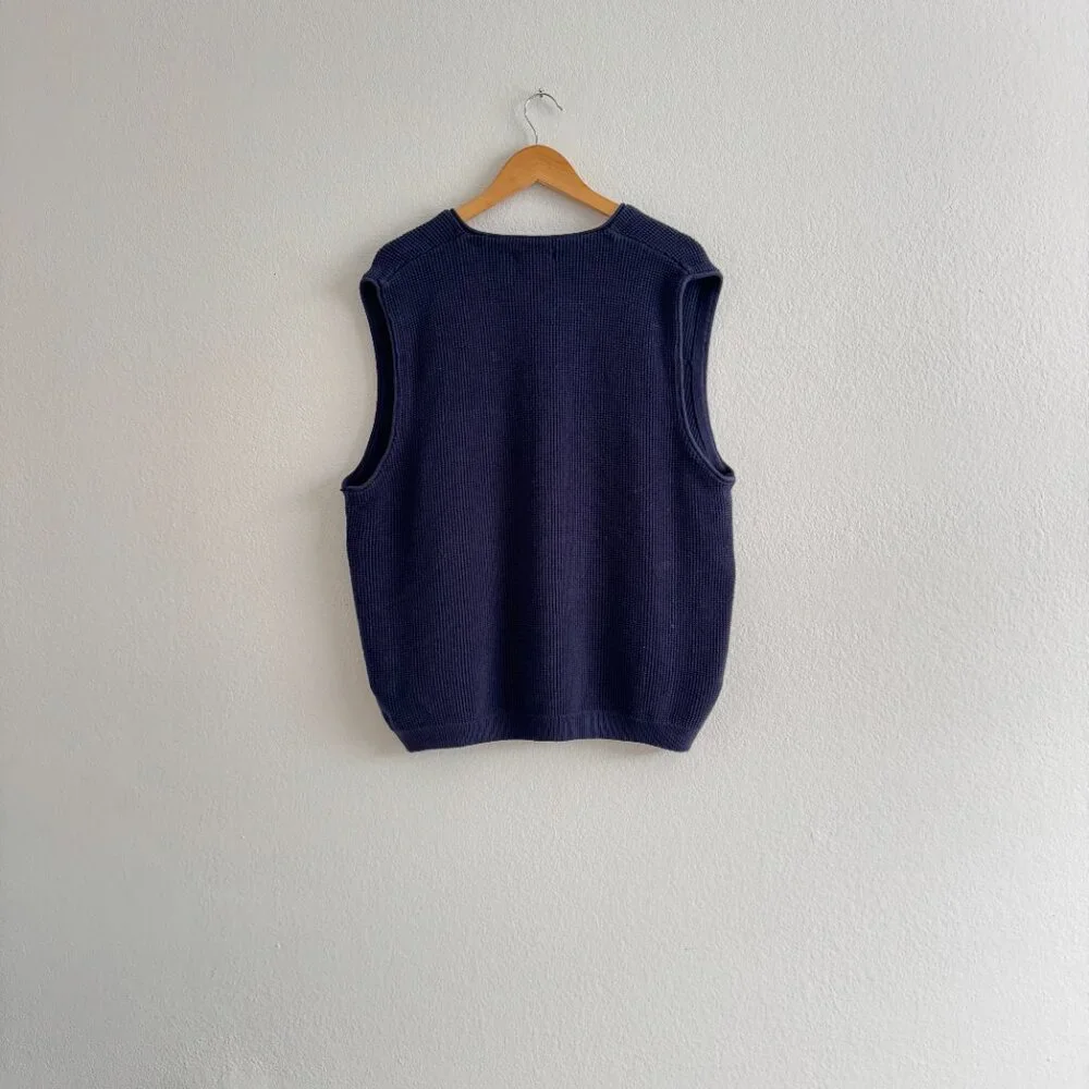 Vintage Eddie Bauer Navy Blue Textured Waffle Knit Sweater Vest - XL
